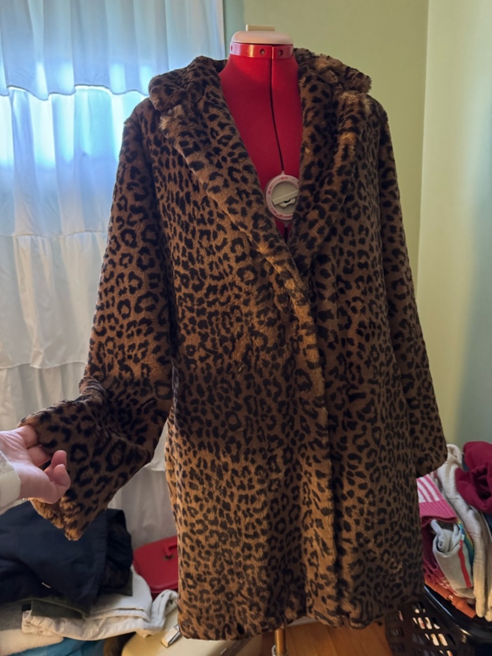 Leopard Faux Fur Hooded Coat - Brown